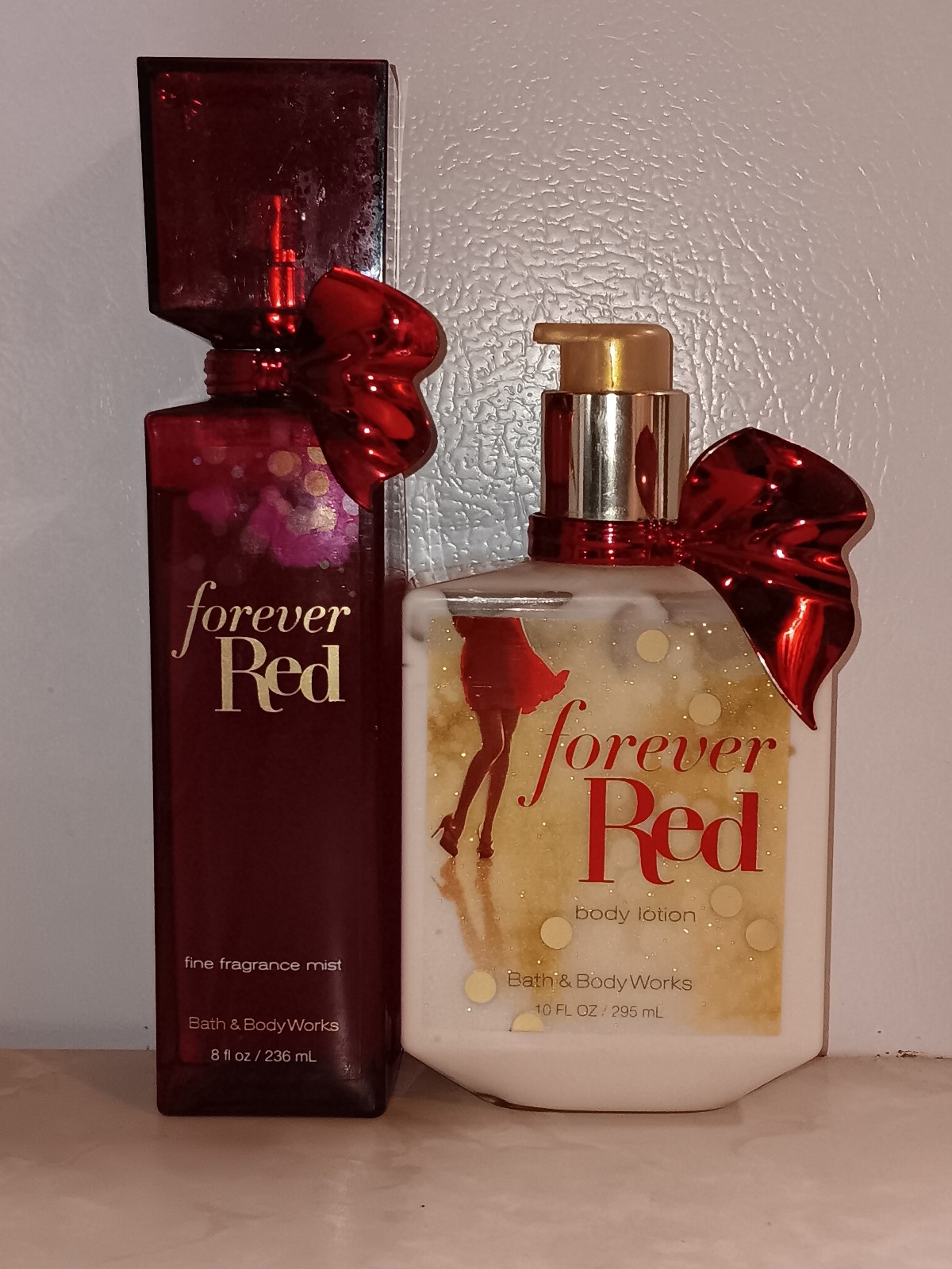 Bath & Body Works Original Bow Tie Forever Red 8oz Body Mist and Body Lotion