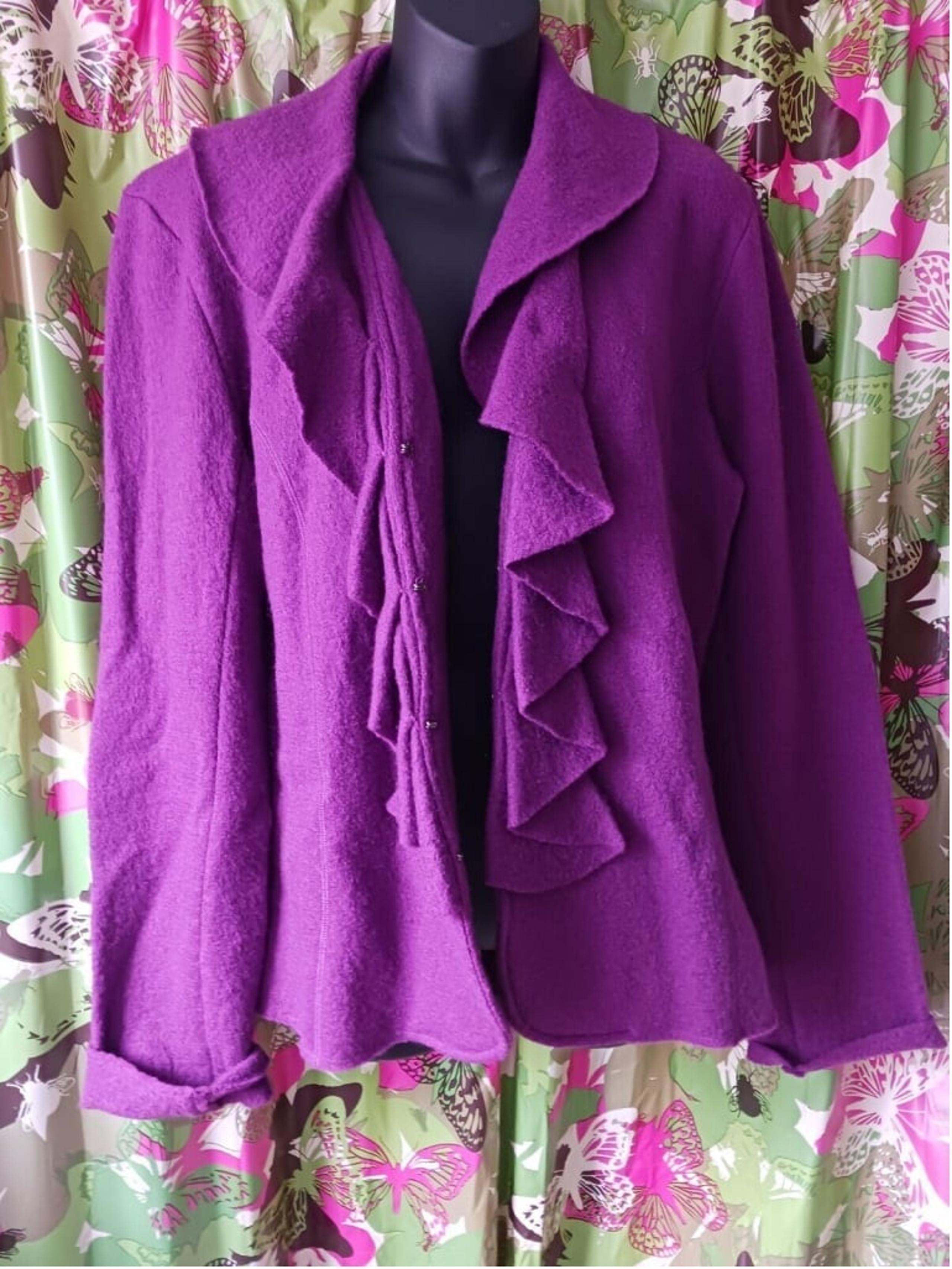 CHARTER CLUB 100% BOILED WOOL PLUM PURPLE RUFFEL JACKET SIZE 1X EYELET CLOSURE