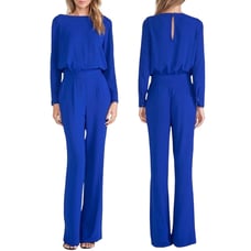 Diane Von Furstenberg Cynthia Jumpsuit Long Sleeve Boatneck Blue Womens 14