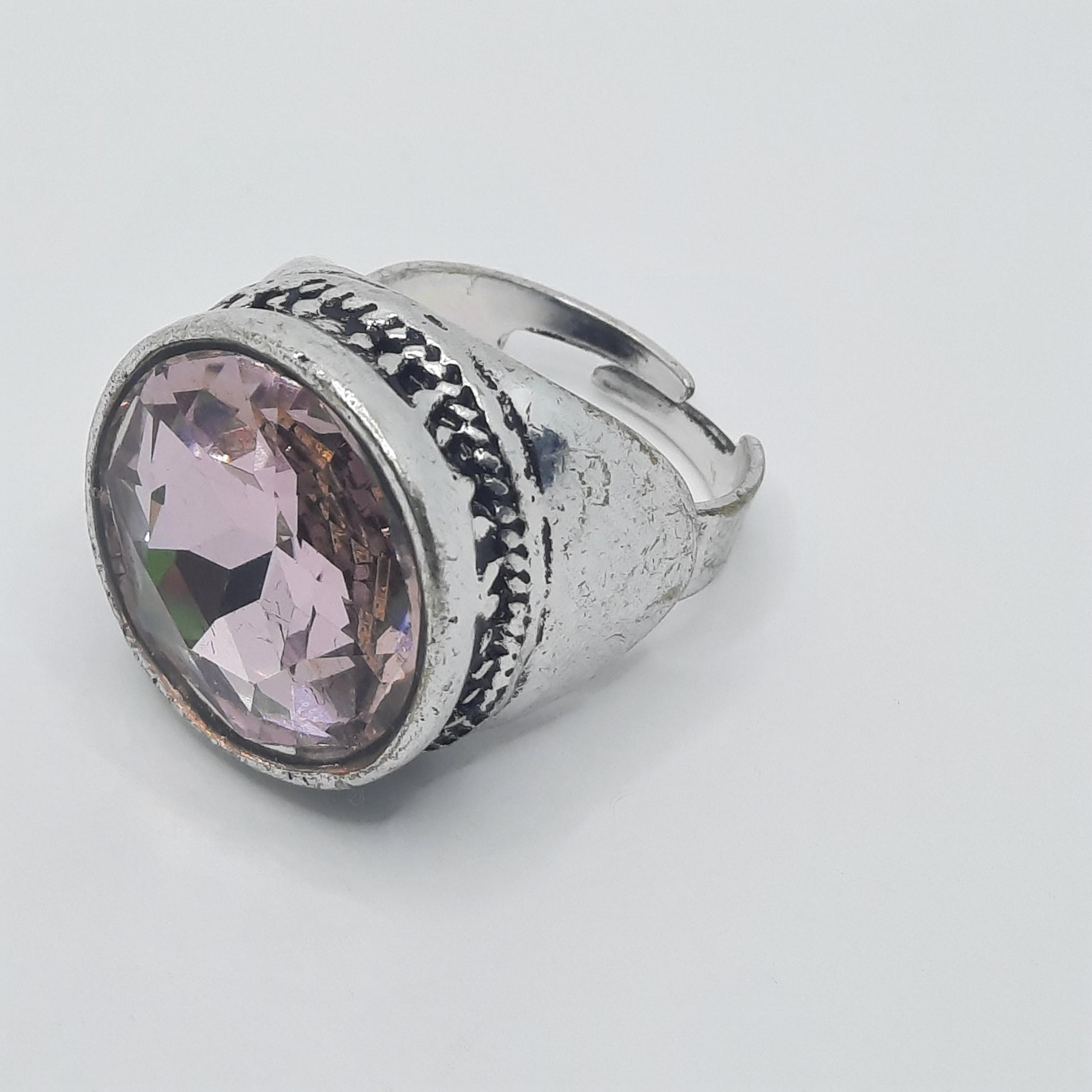 Pink rhinestone statement ring adjustable size 7.5 A18