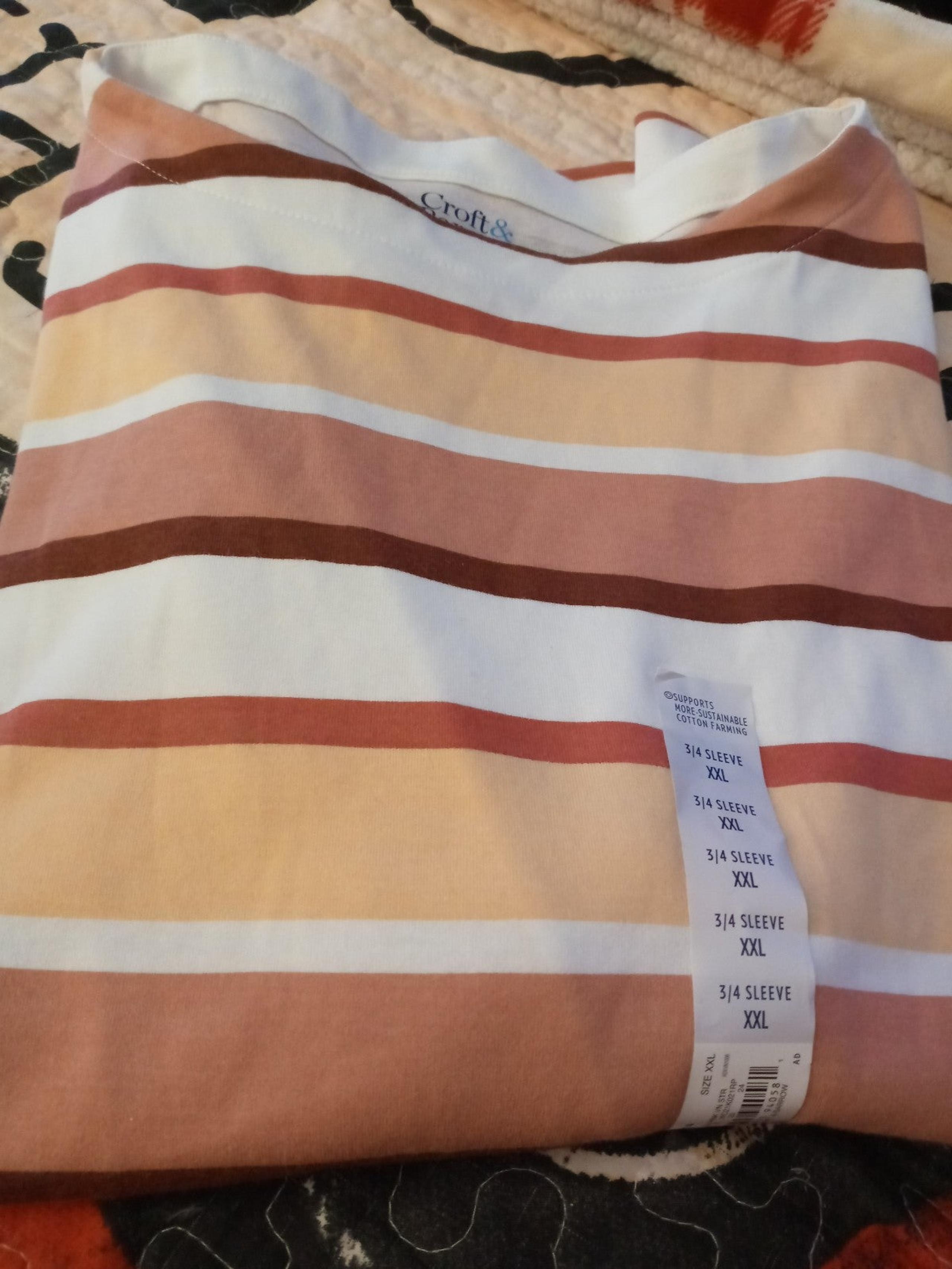 WOMAN'S TUNIC STRIPED TOP 2X CORAL,PEACH & RUST  3/4 SLEEVES