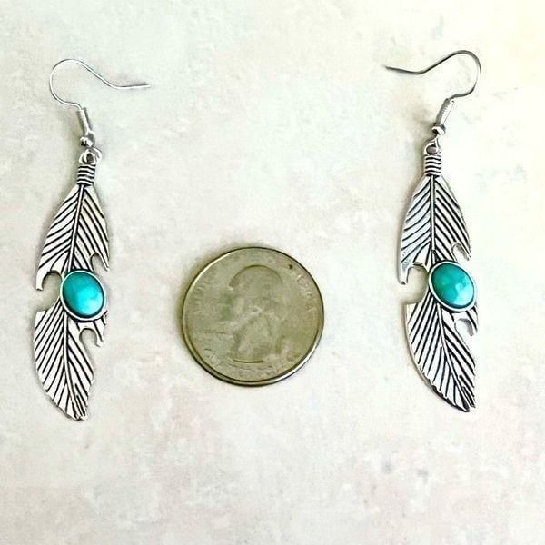 BBR Southwest Native Turquoise & Silver Dangle Earrings