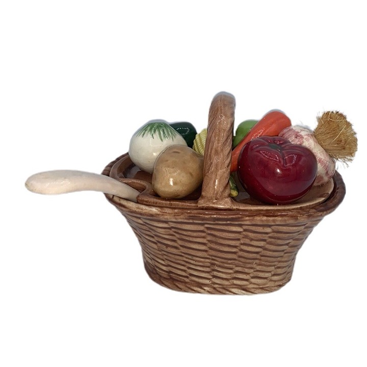 Ceramic Vegetable Basket Soup Taurine Shakers Ladle Weaved With Handle Vintage