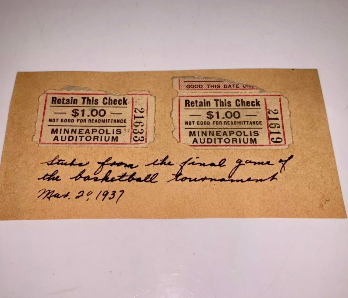 1937 Minneapolis Auditorium Basketball Tournament 2 Tickets 1 Final Game