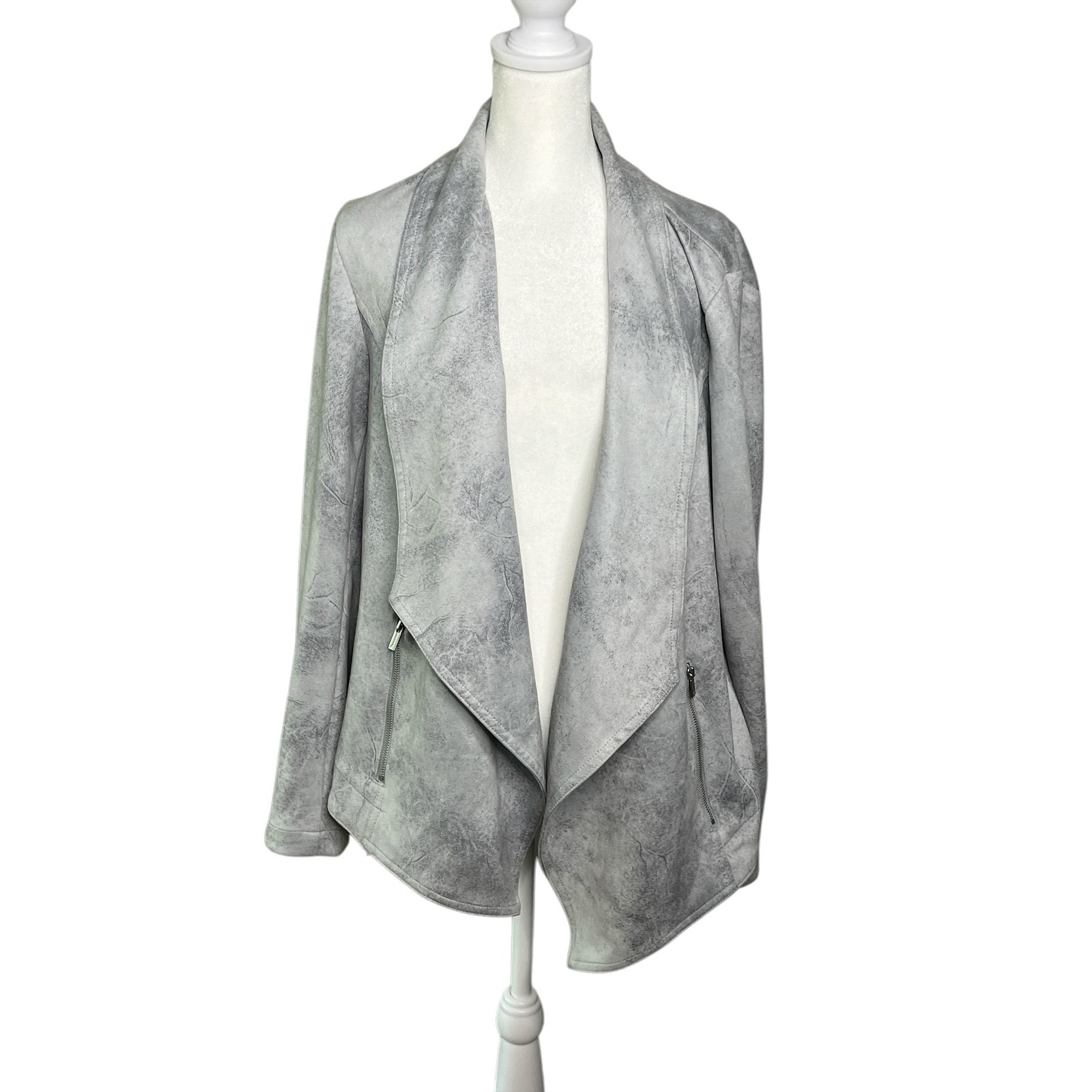 Jones New York Drape Front Jacket Open Blazer Pockets Gray 1X
