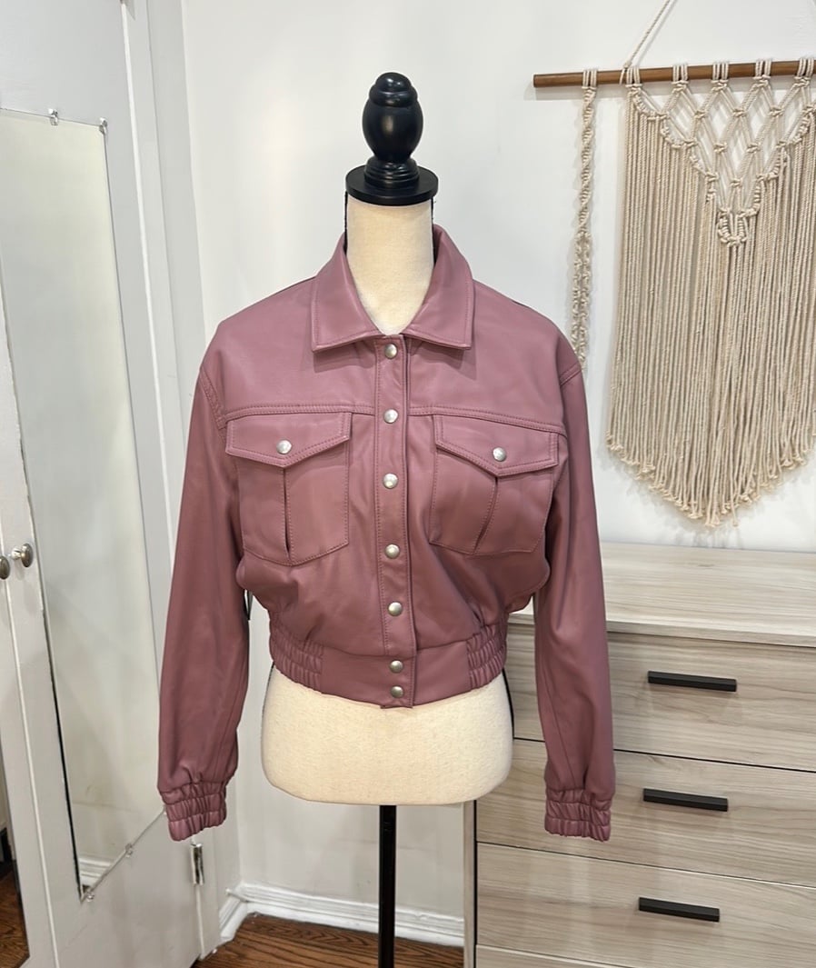 NWT Blank NYC Drop Shoulder PU Moto Crop Jacket in Chilled Wine size Small