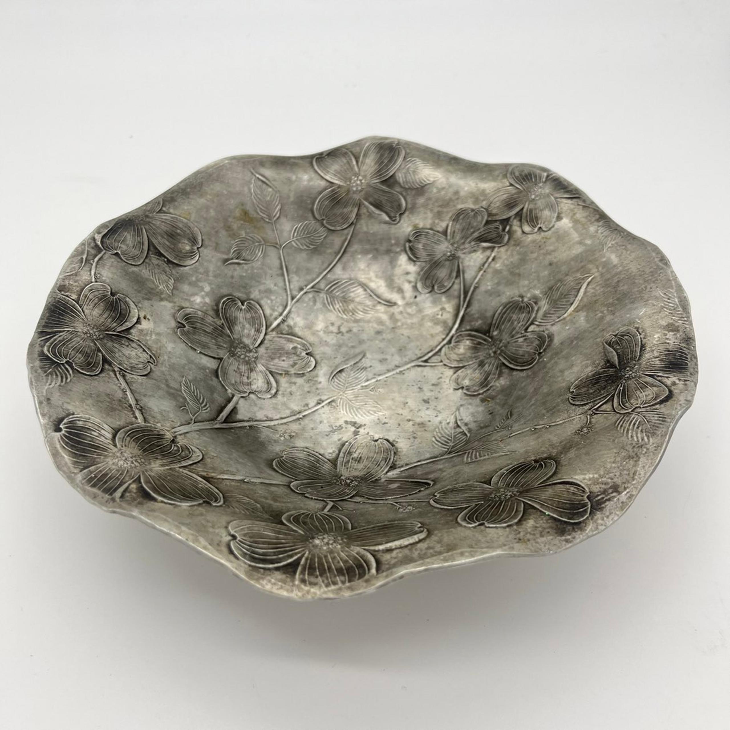 Vintage Floral Silver Metal Candy Dish