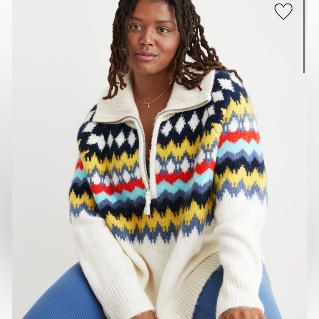Aerie fair isle quarter zip zip up sweater wool blend size SM new