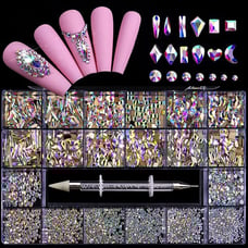 Nail Rhinestones Kit, Nail Art Decorations Flat AB