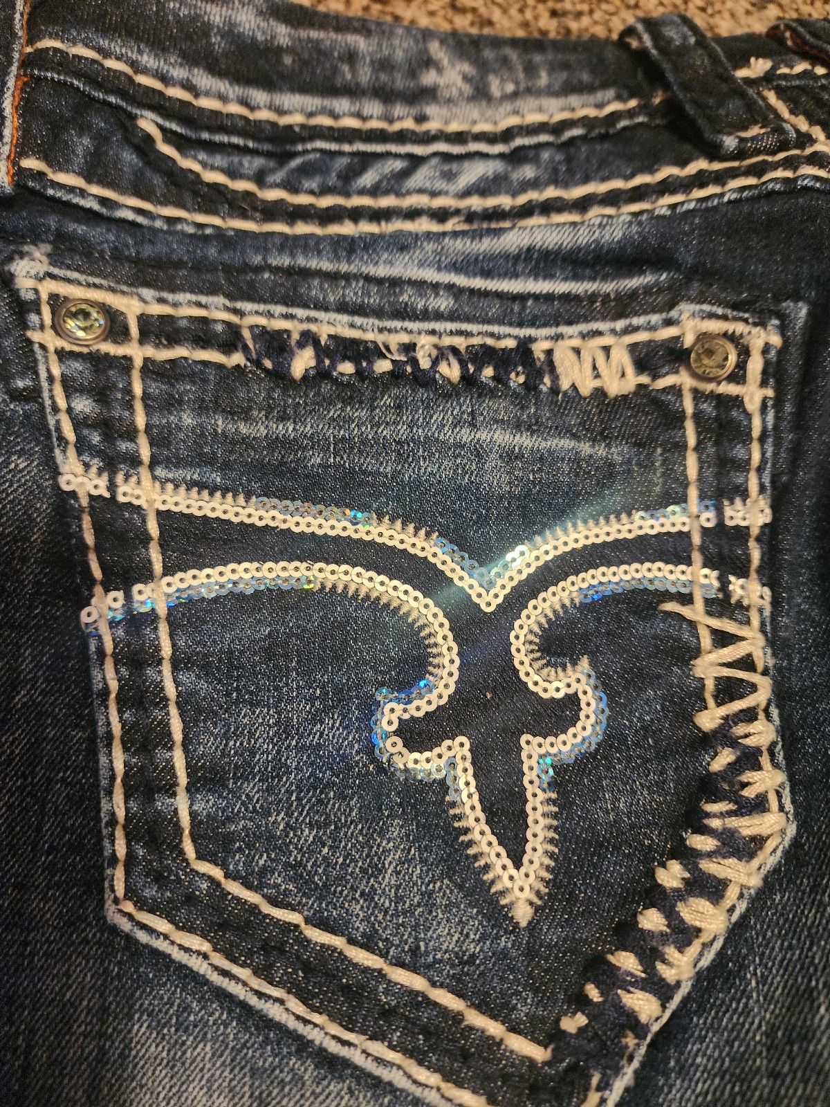 ROCK REVIVAL Charlotte Mid Rise Easy Boot Cut bling Embellished sequins, Sz 27