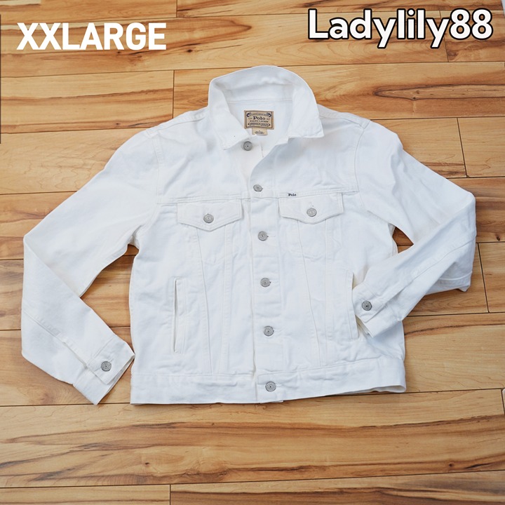 NWT Polo Ralph Lauren Mens Distressed Denim Trucker Jacket White 198 XXLarge