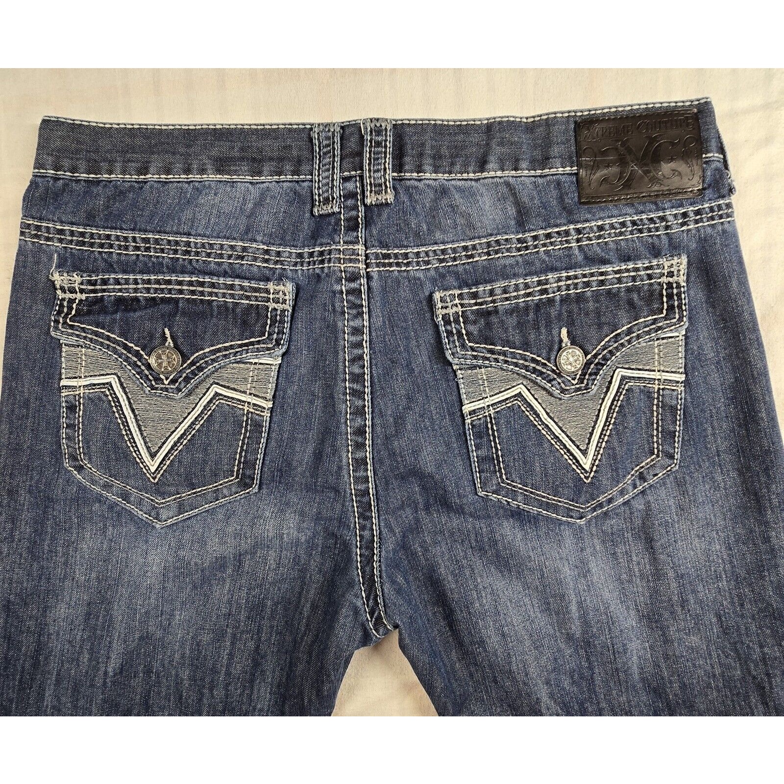 Xtreme Couture by Affliction Mens Jeans Bootcut Thick Stitching 36 x 32