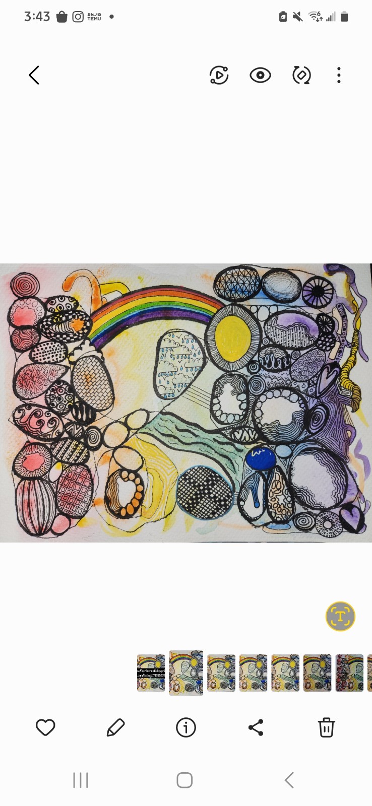 Original Abstract Watercolor Painting with Ink Details