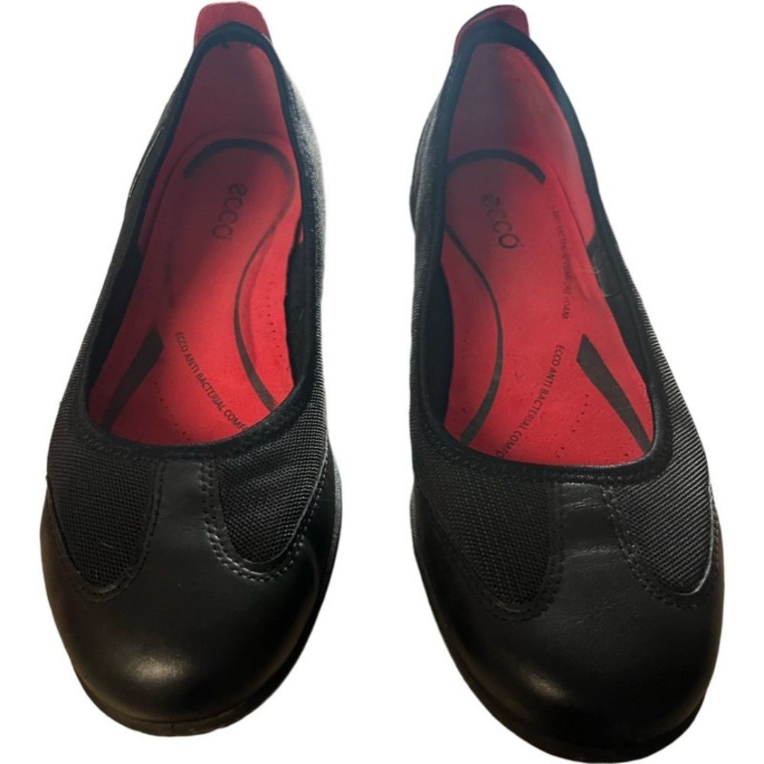 Ecco Bluma Ballet Flats Black Leather Mesh Slip On Casual Shoes Size 8 (EU 39)