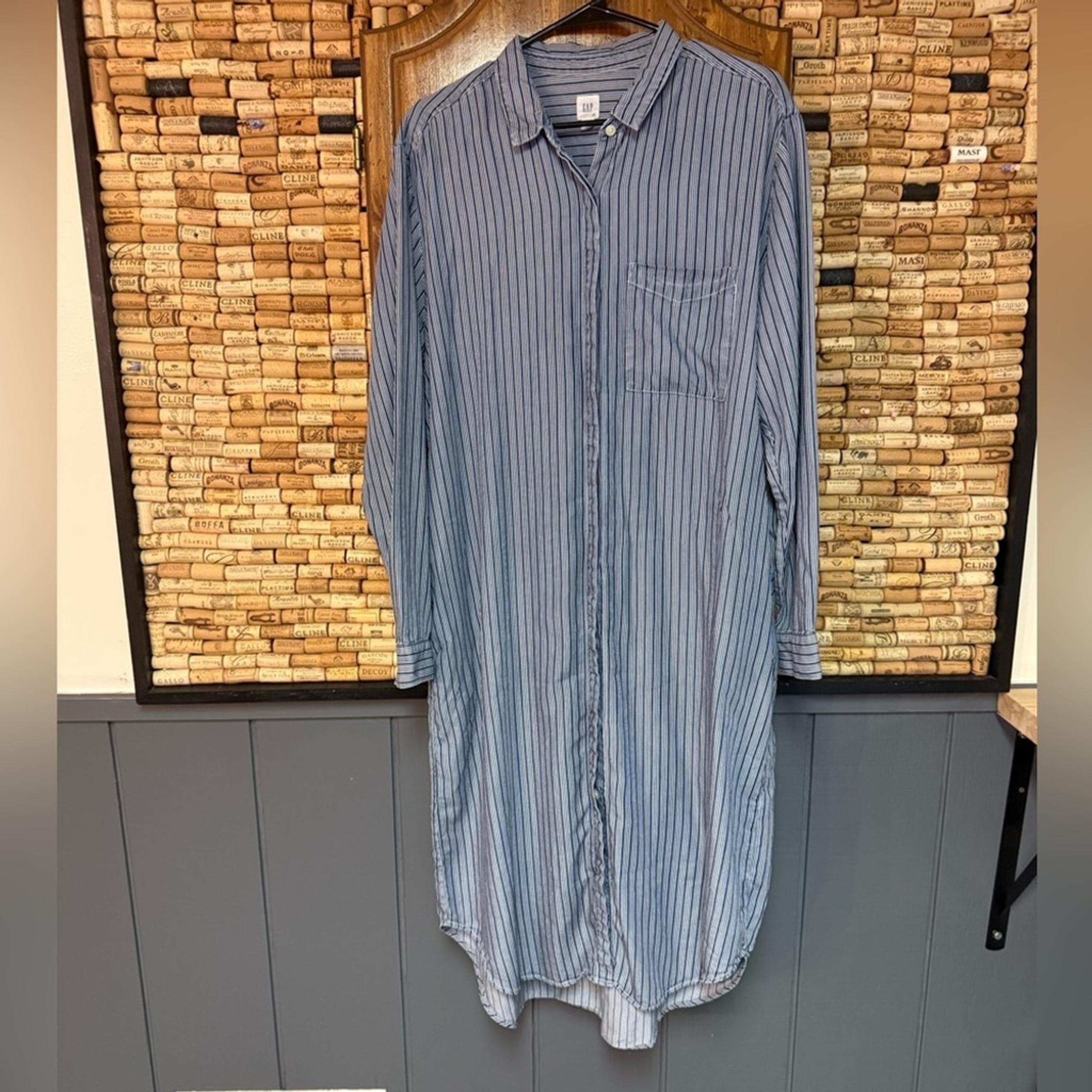 Vintage Y2K GAp blue&white striped resort wear button down dress size XL