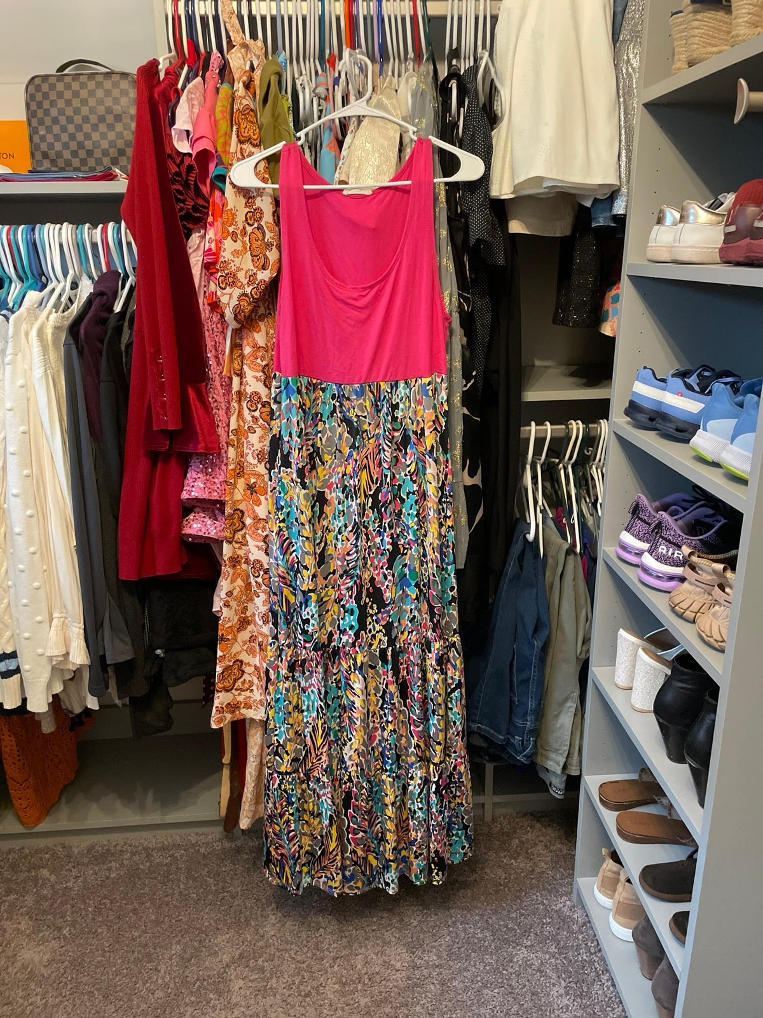 Dress Women’s XL Bright Pink Print Maxi with Pockets