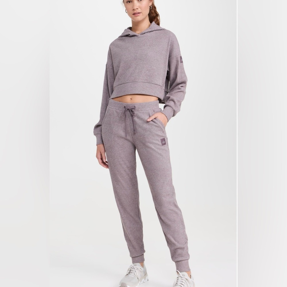 ALO - Muse Cropped Hoodie / Joggers - Color: Raisinette Heather