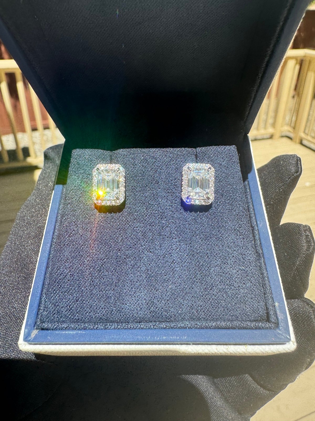 New Moissanite Emerald Cut Earrings 2CT, 18K White Gold Plated Sterling Silver