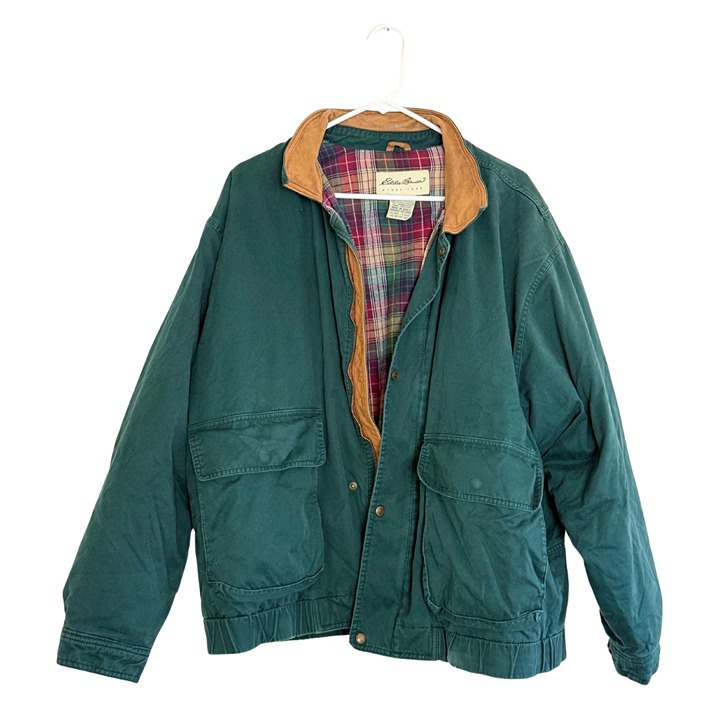 Vintage Men's Eddie Bauer Green Goose Down Puffer Chore Work Full Zip Jacket - L