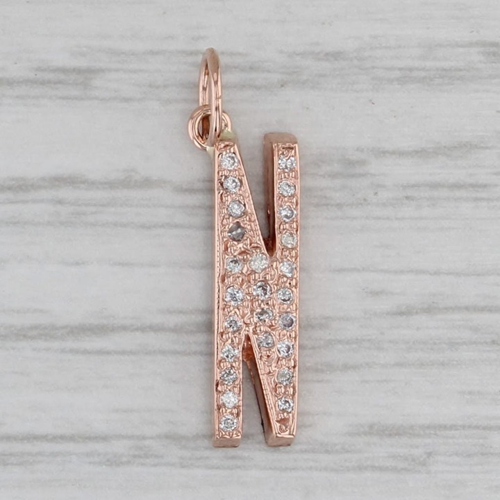 Diamond Letter Initial N Pendant 14k Rose Gold Charm