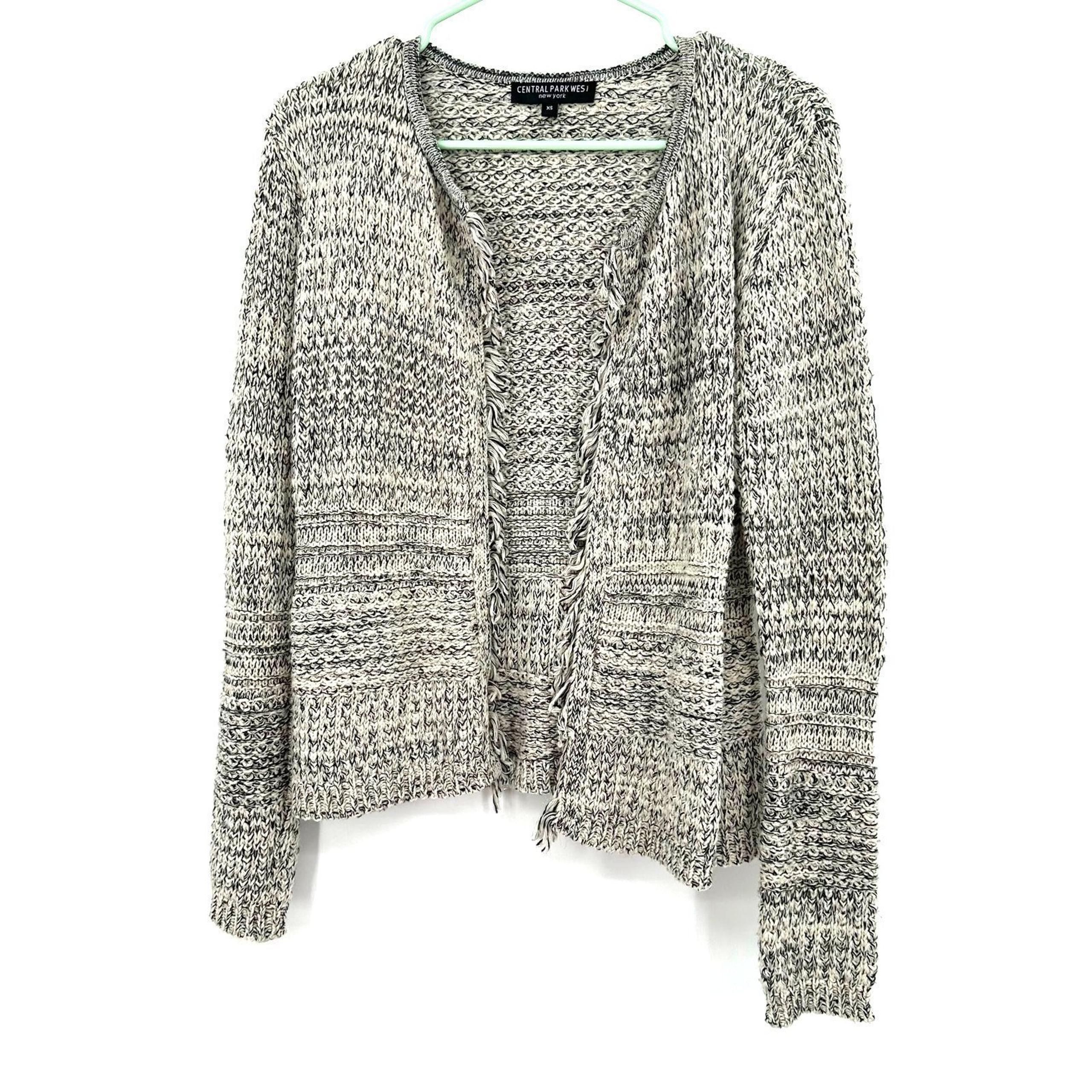Central Park West Size XS Sweater Brown Cream Open Front Fringe Chunky Knit