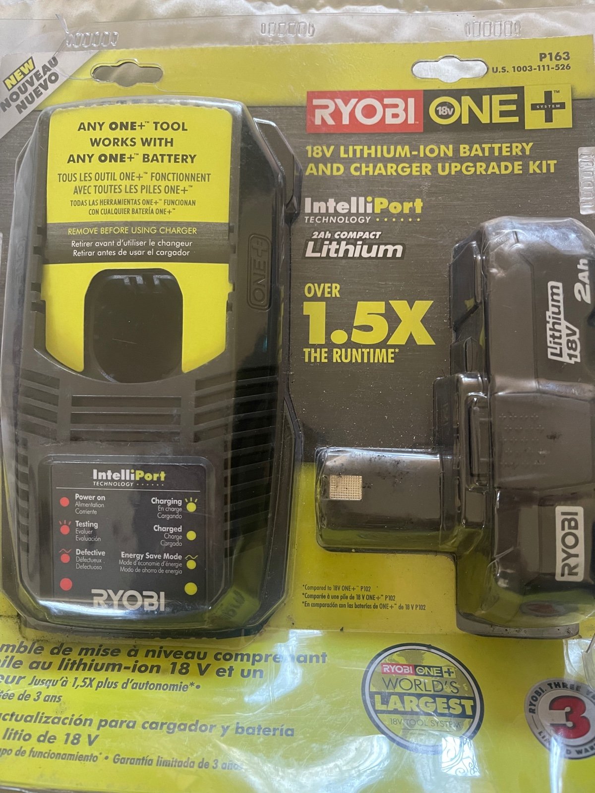 Ryobi P163 18V One+ Lithium Ion 2Ah Battery and Charger N