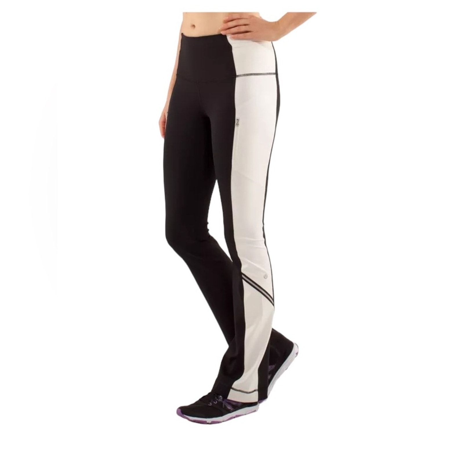 Lululemon Run: Ice Queen Pant Black Polar Cream Tight Reflective Zipper RARE