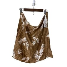 Lunya Womens Size 22 x 22 Square Palm Tree Print Scarf 100% Silk Brown NWT