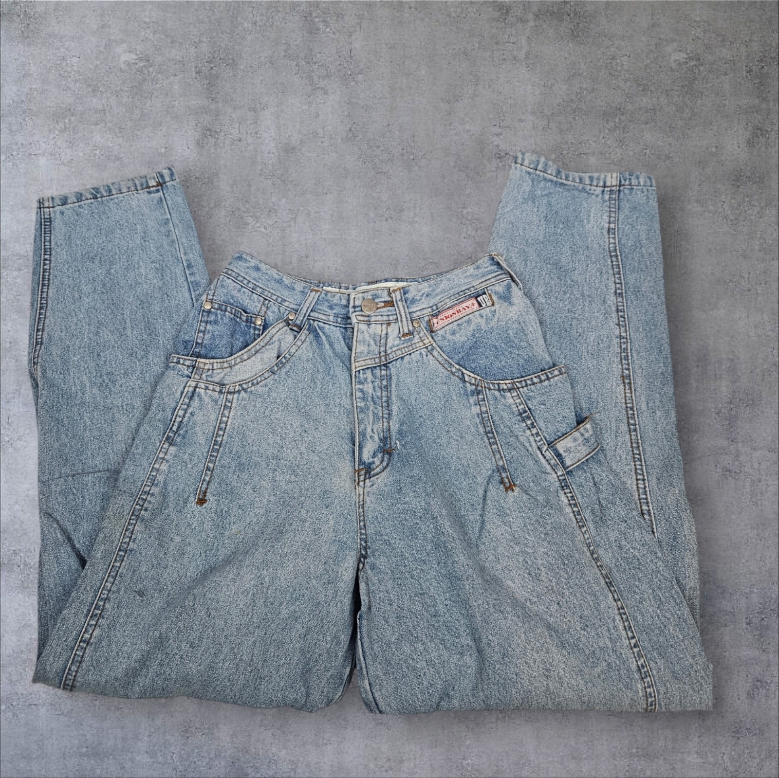 Vintage 80s Unionbay Light Wash Baggy Tapered Leg Denim Jeans Size 7 Juniors O24