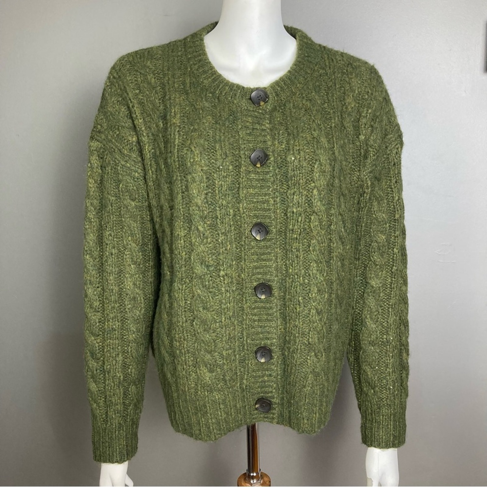 Madewell sweater cardigan extra small XS Cable knit olive green cabincore chore