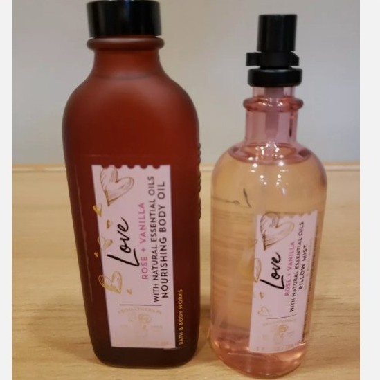 Bath & Body Works Aromatherapy Rose Vanilla bundle body oil and pillow Mist