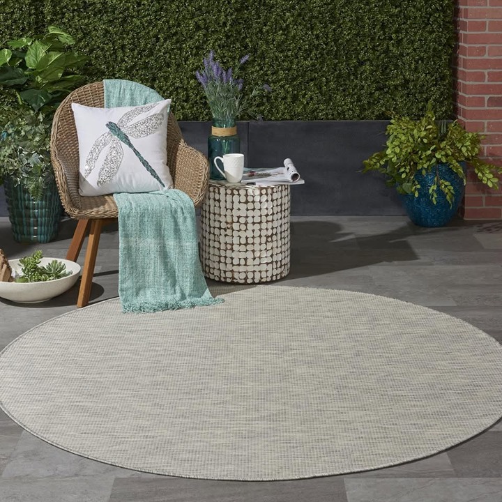 6' x 6' Feet Light Grey Silver Positano Solid Indoor/outdoor Round Area Rug