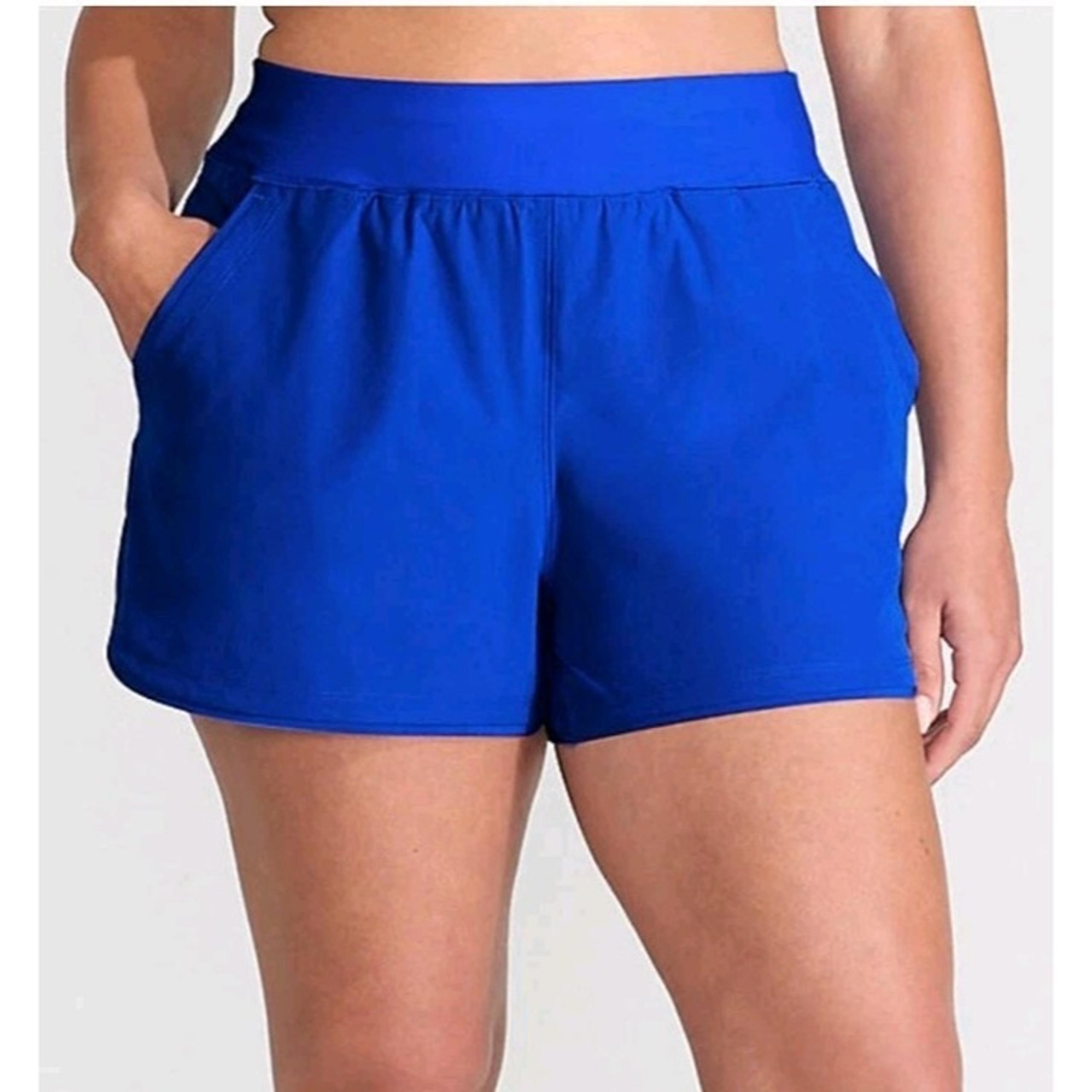 Lands' End Women's Swim Shorts XS Blue Pockets Lining UPF 50