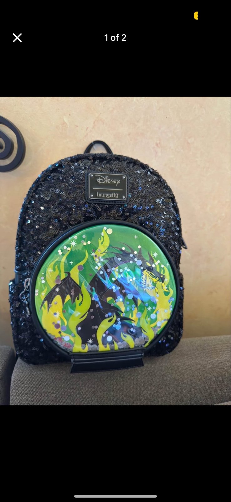 Loungefly Disney Villains Maleficent Dragon Sequin Snow Globe Mini Backpack