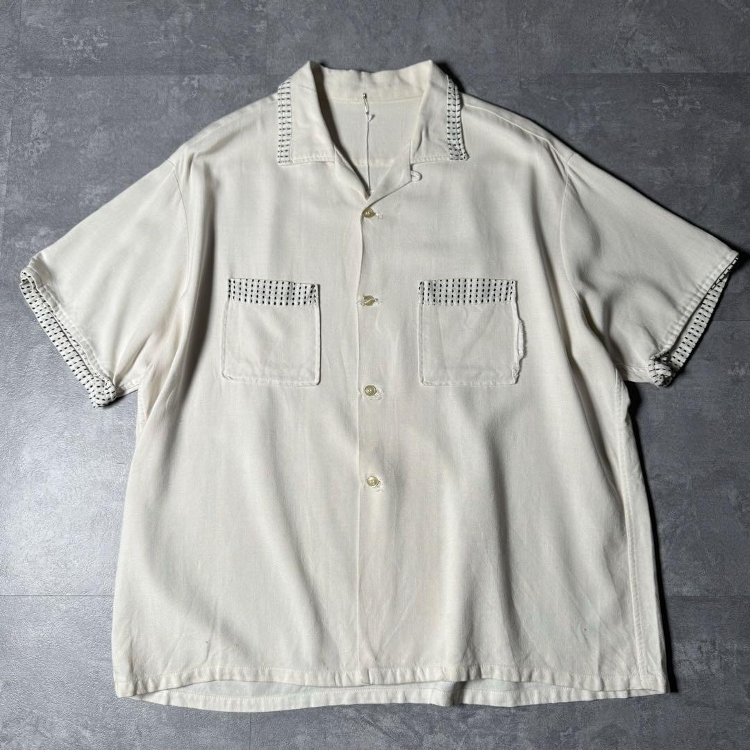 1950s Hand Made S/S Rayon Open Collar Shirt