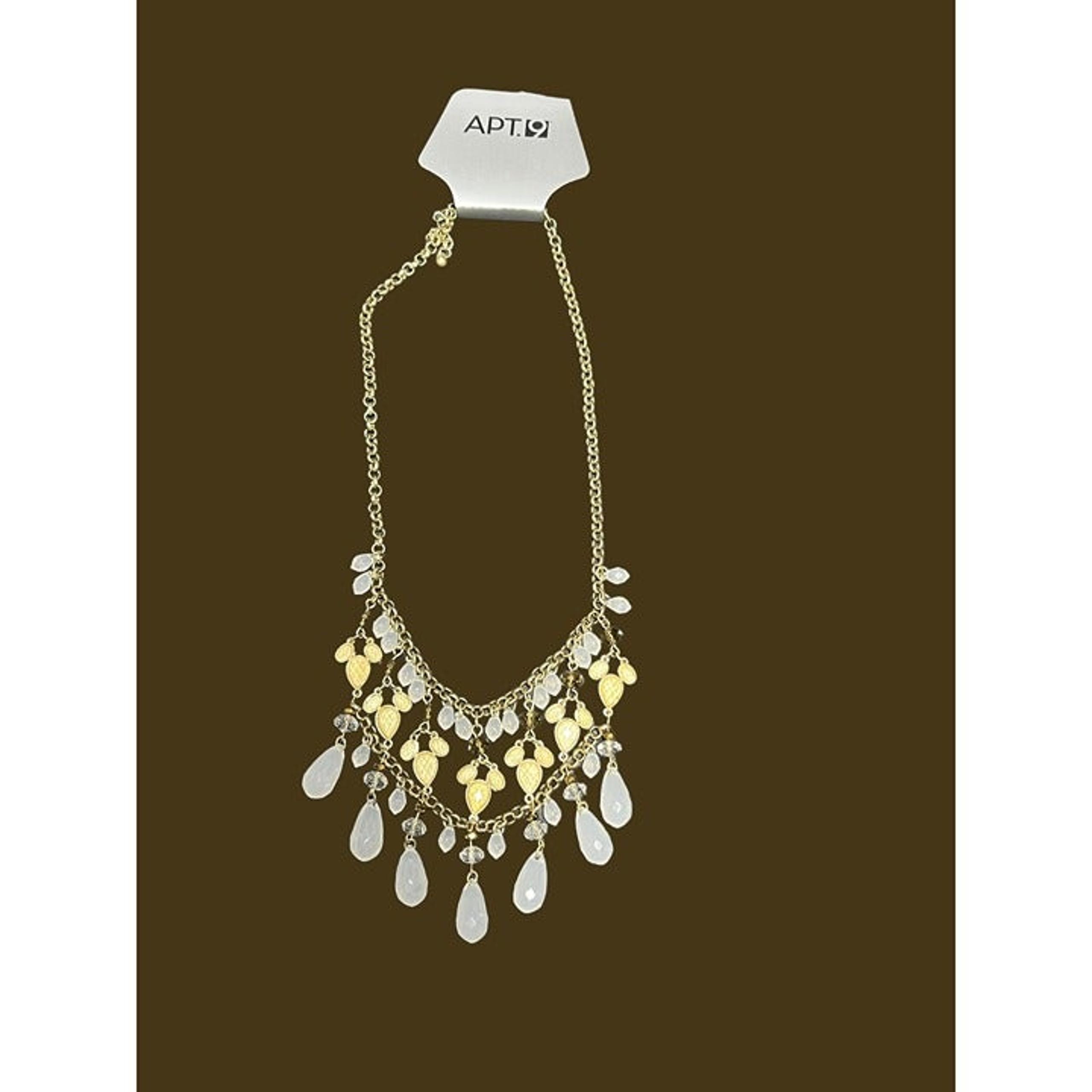 Apt. 9 Bib Statement Necklace gold Tone plastic rhinestones Adjustable 21.5" NWT