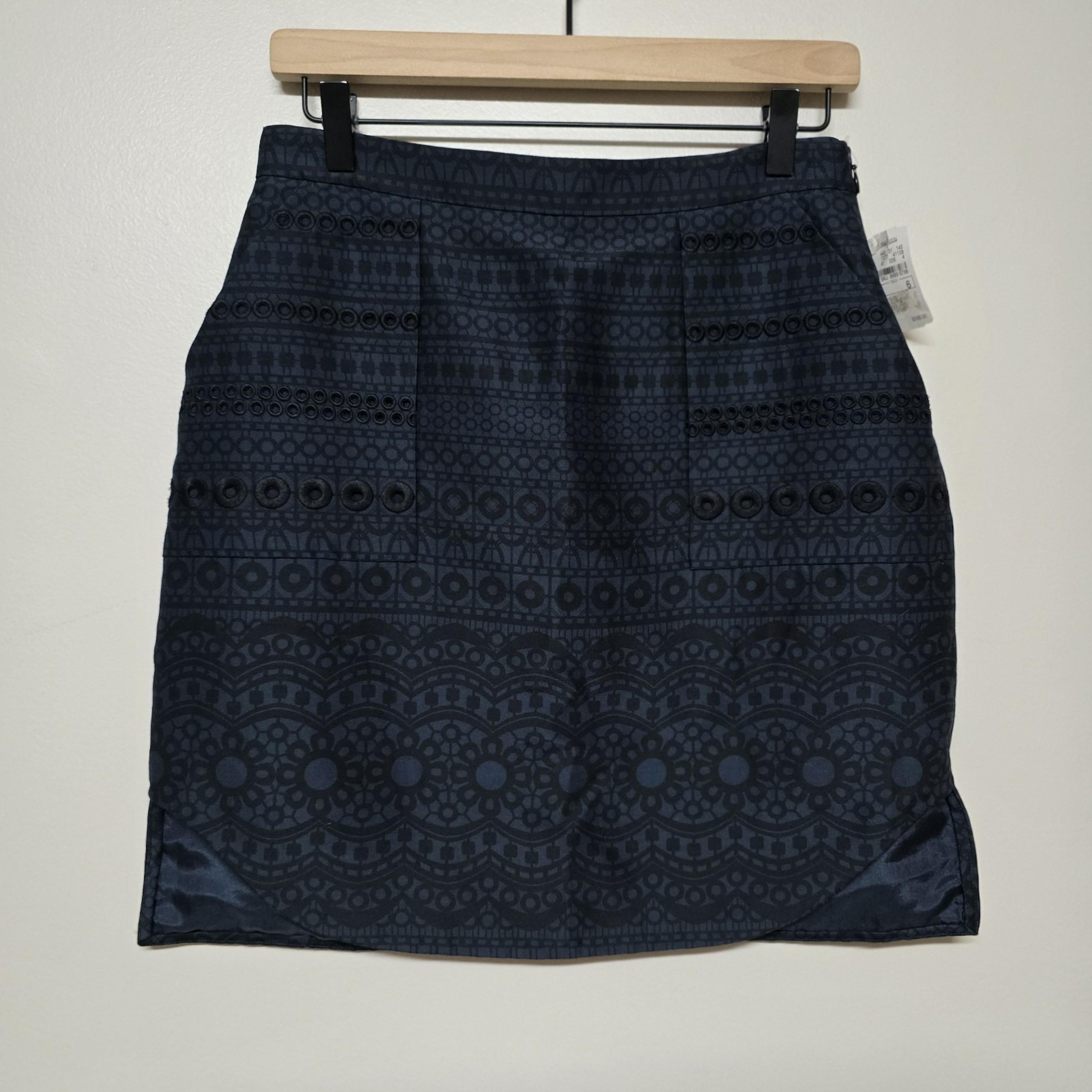 3.1 PHILLIP LIM Mini Skirt Silk Blend Blue w Black Embroidered Floral sz 6 $395
