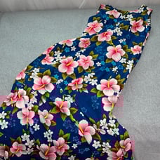 Vintage Ui Maikai Maxi Hawaiian Dress Medium Polynesian Floral Muumuu Modest