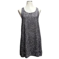 Alice & Olivia Silk Sequin Mini Dress with Bow Women’s Large Gray Sparkle Cross
