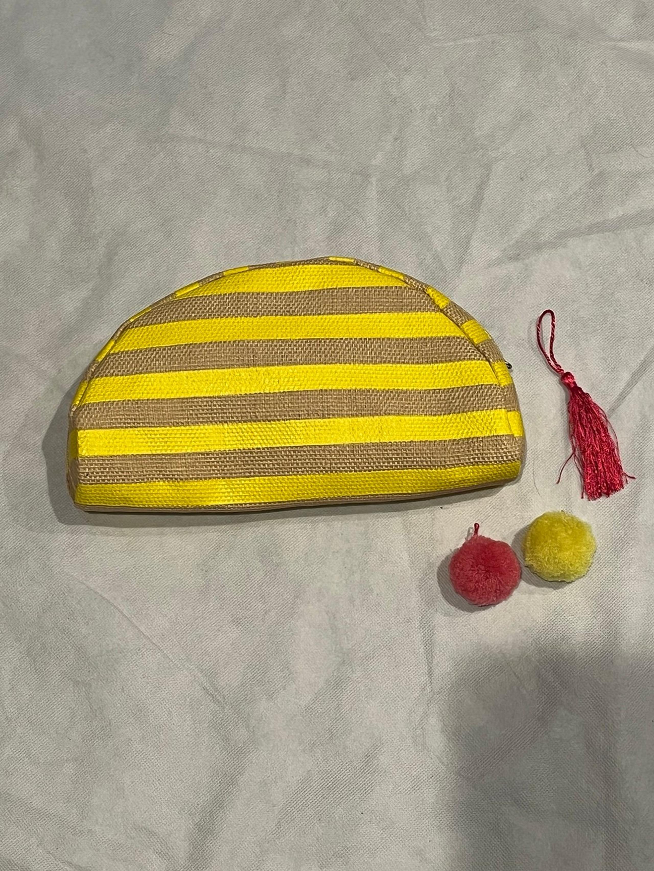 SAKS FIFTH AVENUE Straw Clutch w/Yellow Stripe