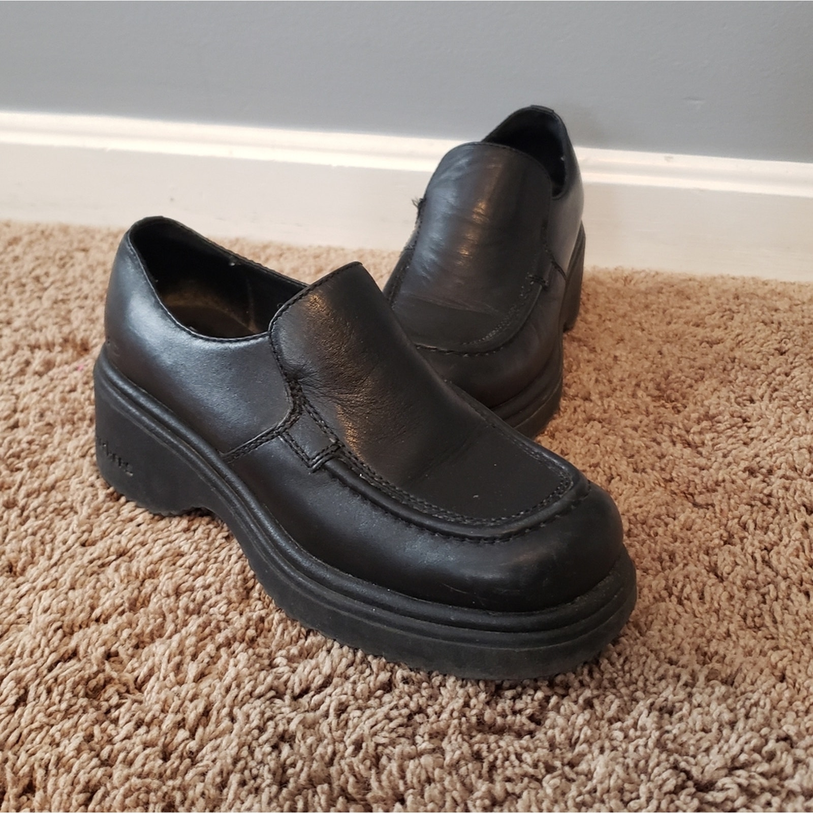 Skechers Platform Vintage Slip On Leather Shoe Y2k Chunky Black 7