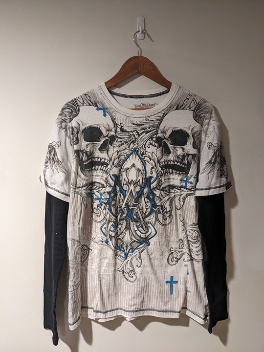 Vintage Y2K Mma Elite Skull Skeleton Gothic X-Large Thermal Long-Sleeve T-shirt