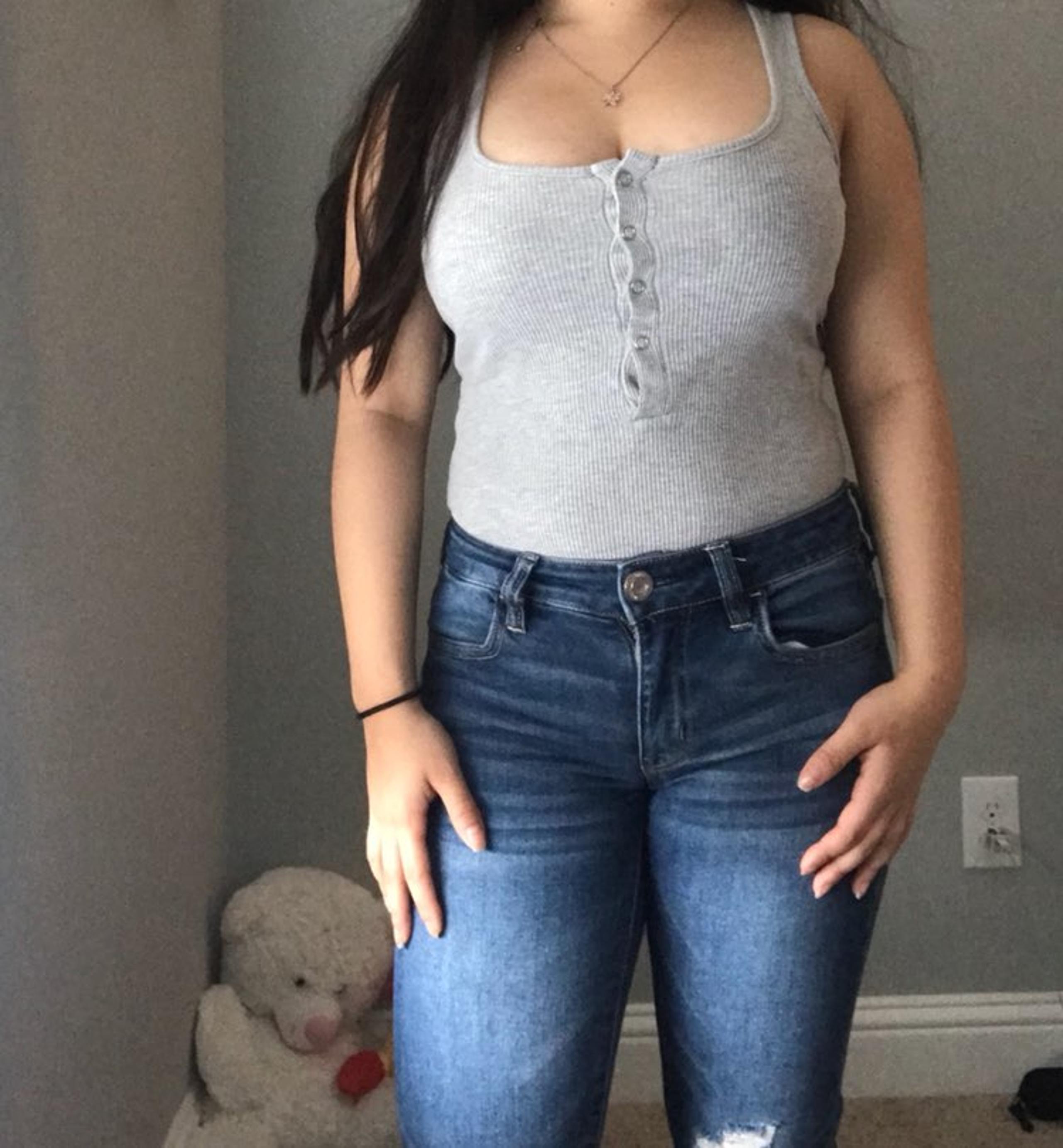 Grey Button Up Tank Bodysuit