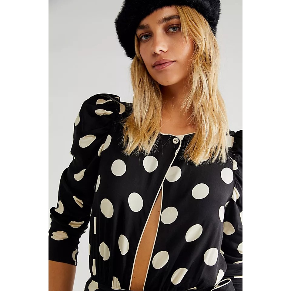 New Free People Miss Me B&W Polka Dot Bodysuit Size Small