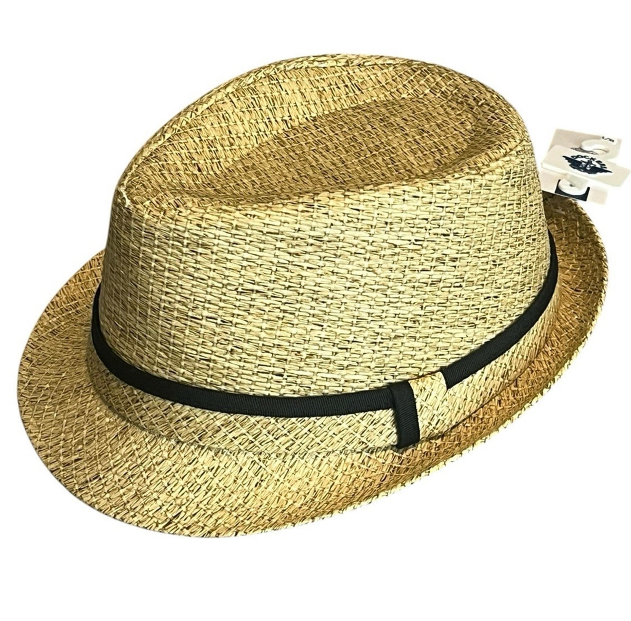 Dockers Straw Fedora Hat Mens Large/XL Tan Black Hat Band Cap $40 MSRP NEW