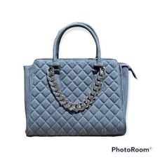 Just Fab Blue Jean Handbag Silver Plastic Chain 3 Divide pockets