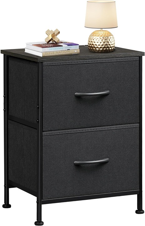 Black Nightstand Small Dresser for Bedroom with 2 Fabric Drawer