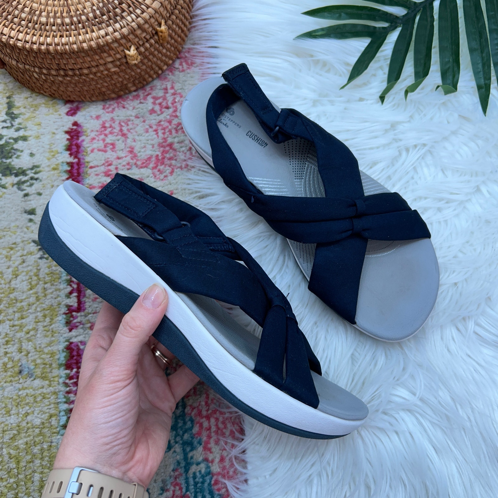 Clarks Navy Blue Comfy Sling Back Casual Sandal 9