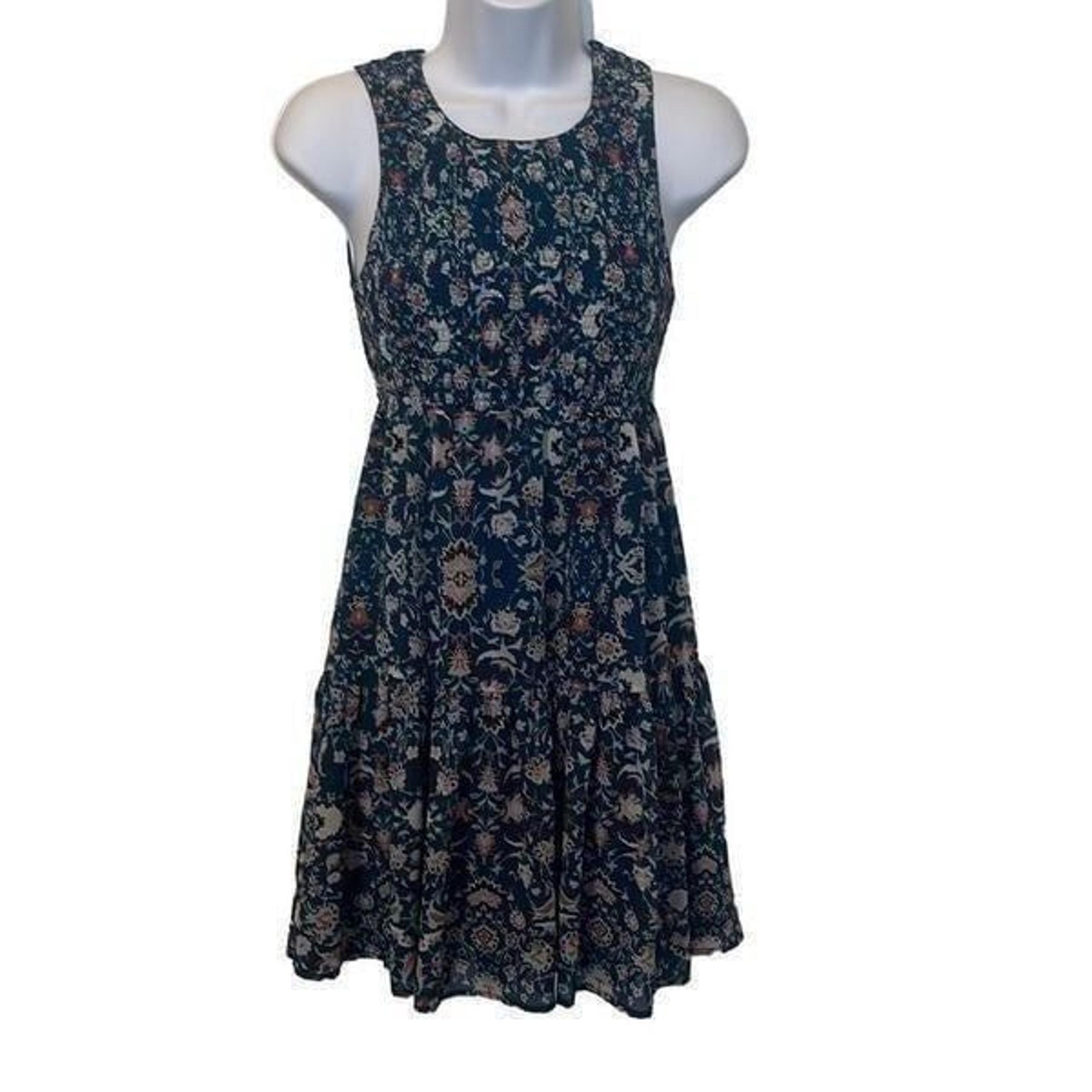 Princess Vera Wang EUC Blue Pink Floral Tiered Ruched Dress Sz S