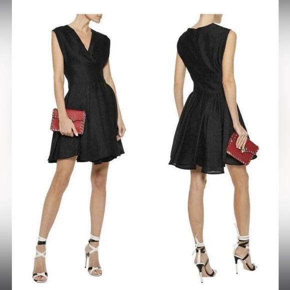 MAJE NWT Revely Embroidered Organza Mini Fit & Flare Dress Black LBD Sz 3 (L)